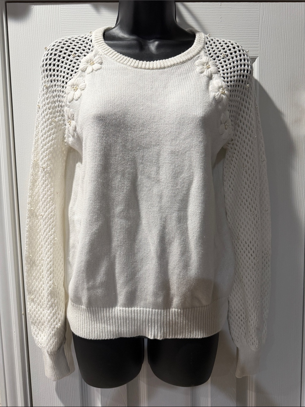 Lily Pulitzer Faira Cream Floral-Appliqué Knit Sweater